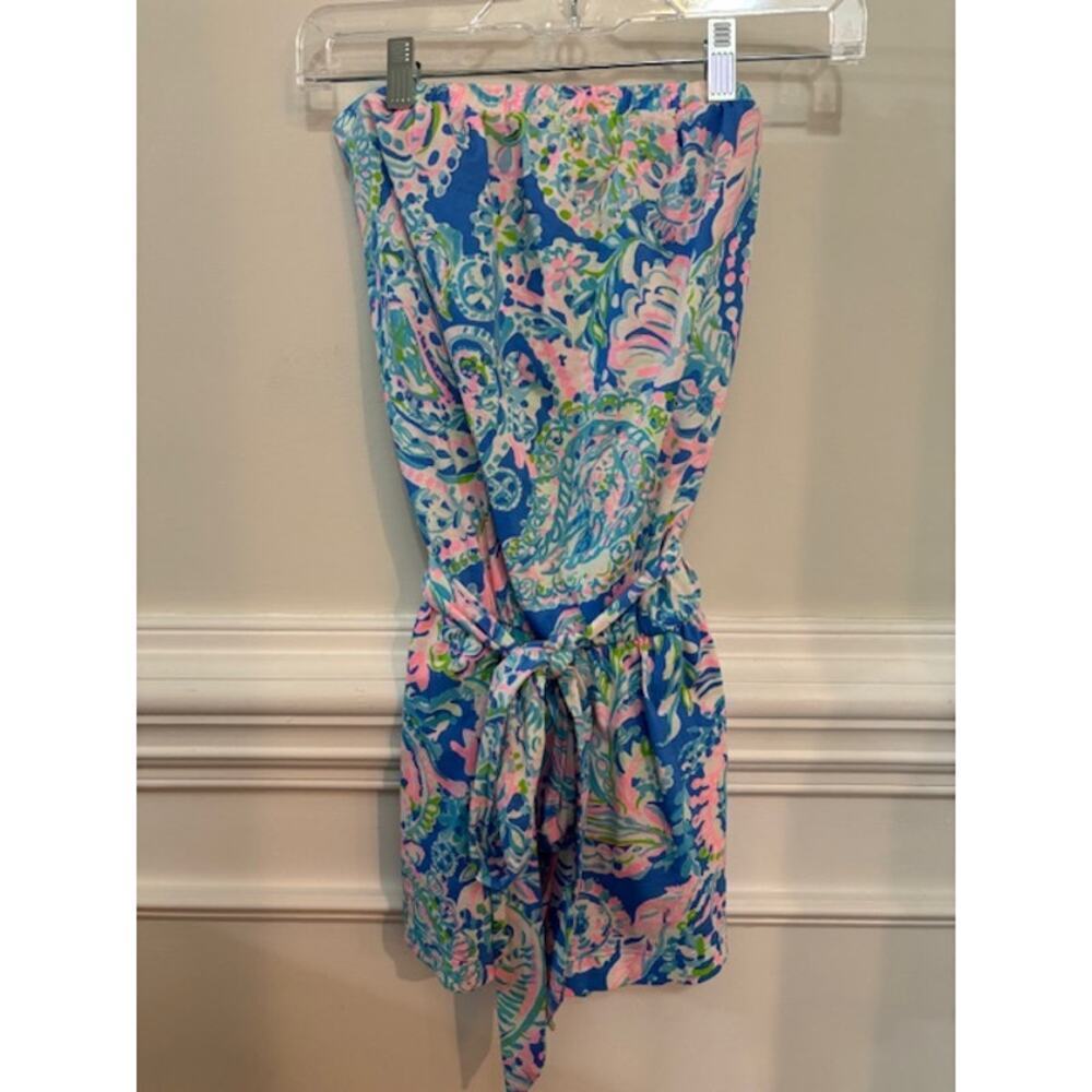 Lilly Pulitzer Romper Jumper Womens XS Tie Waist Strapless Shorts Floral Coasal